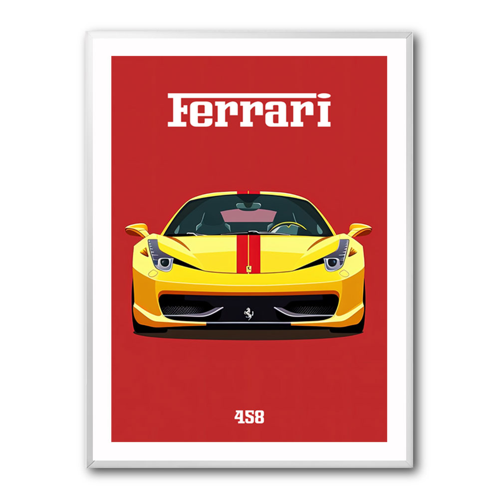 Ferrari 458 Yellow on Red Poster Style Wall Art